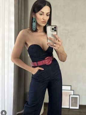 Zara Strapless dark Denim Jumpsuit size XS